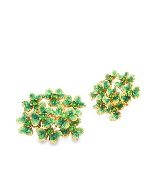 Orecchini a forma di trifoglio con pietre dorate e verdi smaltate di verde GOCCIAZZURRA JEWELS | ORCLOVEROROVERDE